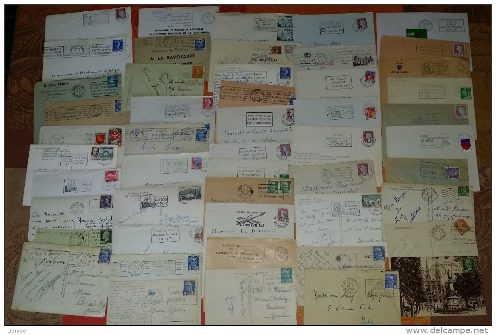 Lot De 100 Obliterations Mécaniques Sur Lettres Ou Cartes Postales  - Toutes Différentes - Départ à 1 Euro - Oblitérations Mécaniques (flammes)