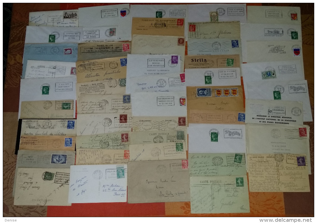 Lot De 100 Obliterations Mécaniques Sur Lettres Ou Cartes Postales  - Toutes Différentes - Départ à 1 Euro - Oblitérations Mécaniques (flammes)