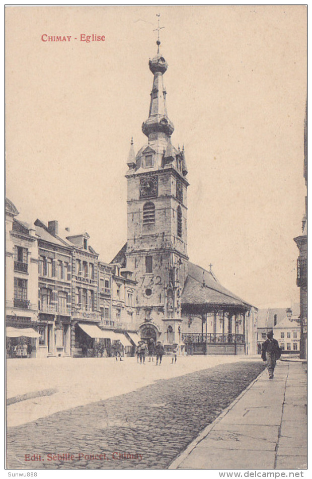 Chimay - Eglise (animée, Kiosque, Edit. Sébilie-Poucet, 1913) - Chimay