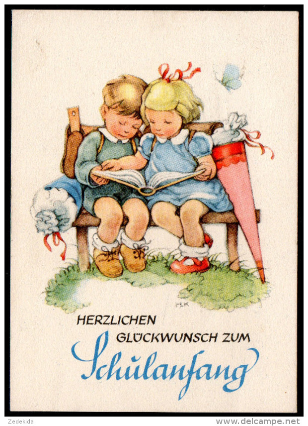 5908 - Alte Glückwunschkarte - Schulanfang Kinder Zuckertüte - H.K. - Schubert & Grosche Ebersbach - Premier Jour D'école