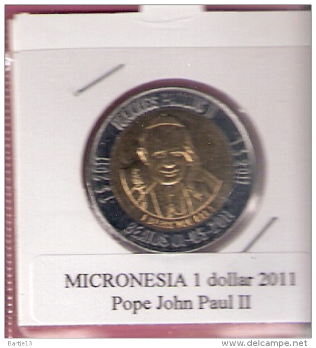 MICRONESIE 1 DOLLAR 2011 POPE JOHN PAUL II BIMETAL UNC NOT IN KM ZONDER 4 STERREN - Micronésie