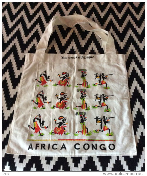 Sac Coton , Souvenir Voyage De La Republique Du Congo (Brazza), Etat Neuf.  3 Photos - Bourses Et Sacs