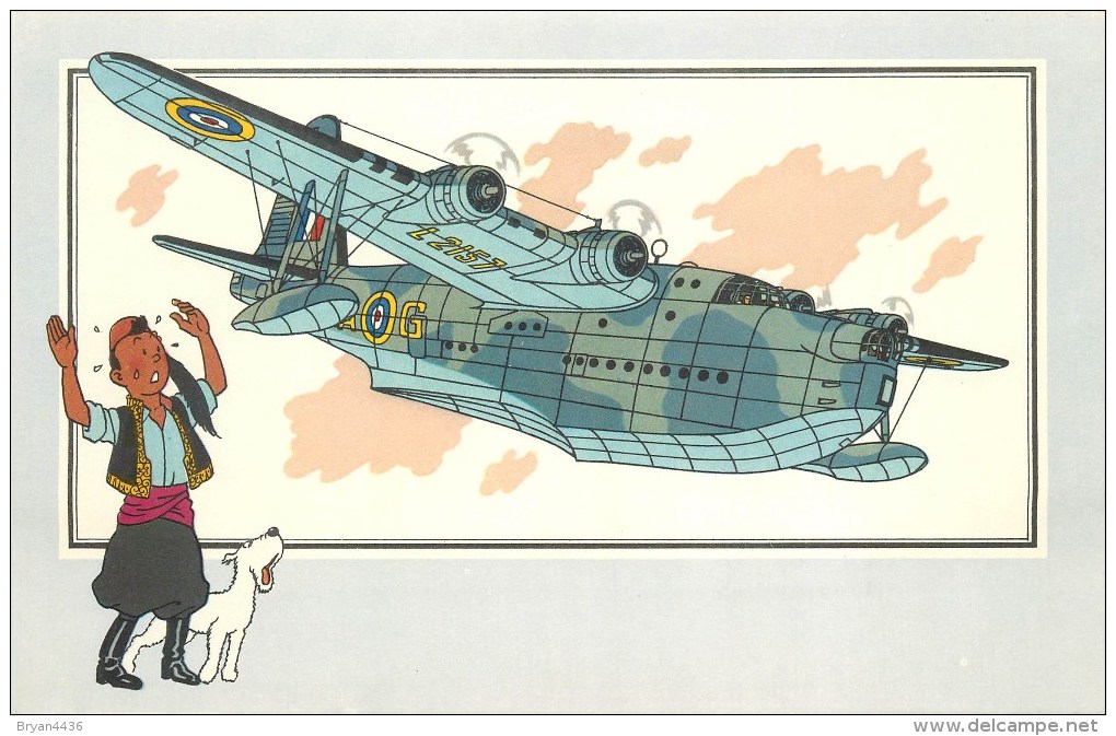 HERGE - ILLUSTRATEUR - CARTE COLLECTION HERGE ANCIENNE  -AVION SHORT S-25 -G.B - AVIATION GUERRE 39-45 -TB -(13 X 20 Cm) - Hergé