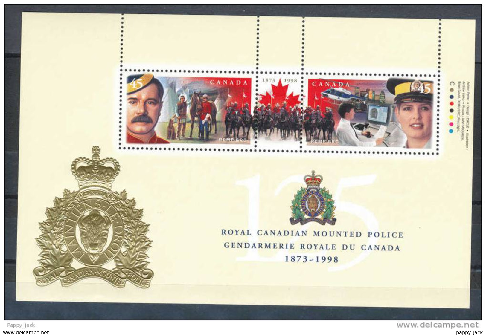 Canada 1998 RCMP  GRC  POLICE Gendarmerie  125th Anniversary S/s # 1737b Uniform, Horses, Gold Badge - Police - Gendarmerie