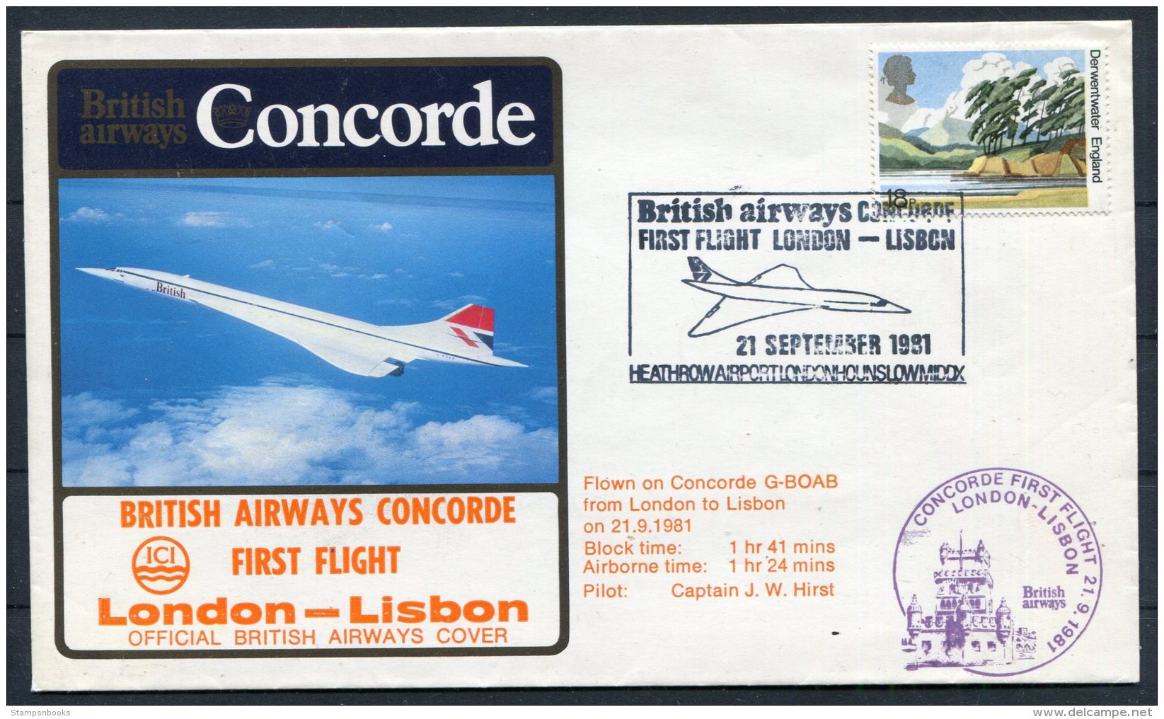 1981 GB Concorde British Airways ICI Sponsored London - Lisbon Lisboa Portugal First Flight Cover - Concorde