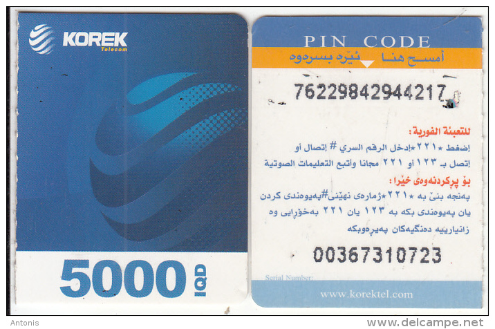 KURDISTAN(North IRAQ) - Korek Telecom Mini Prepaid Card 5000 IQD(left), Used - Altri - Asia