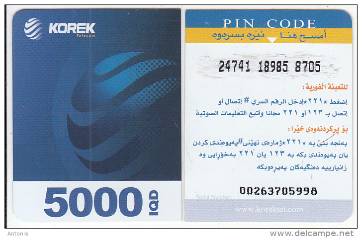 KURDISTAN(North IRAQ) - Korek Telecom Mini Prepaid Card 5000 IQD(right), Used - Other – Asia