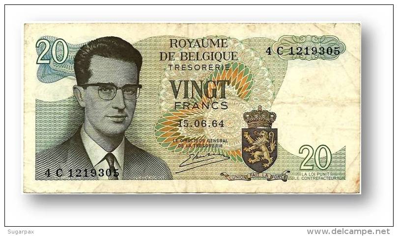 BELGIUM - 20 Francs - 15.06.1964 - P 138 - Sign. 20 - Prefix 4 C - King Baudouin I - BELGIE BELGIQUE - 2 Scans - 20 Franchi