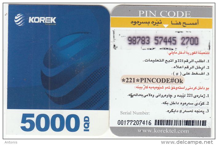 KURDISTAN(North IRAQ) - Korek Telecom Mini Prepaid Card 5000 IQD(right), Used - Iraq