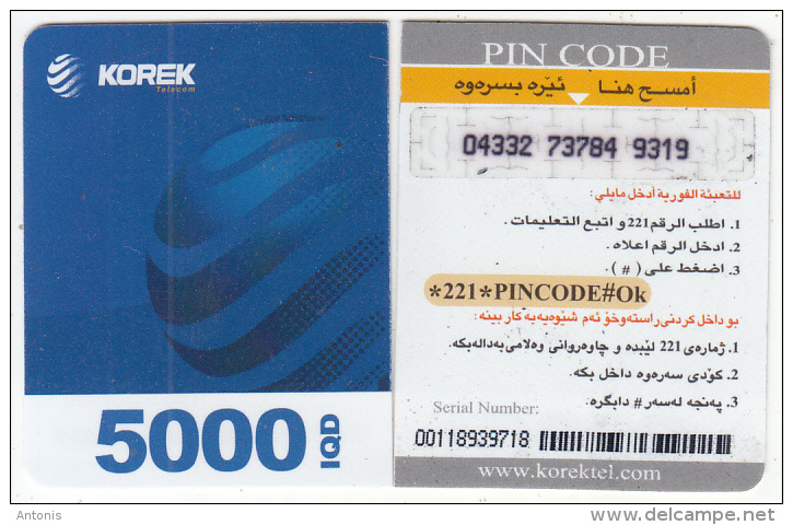 KURDISTAN(North IRAQ) - Korek Telecom Mini Prepaid Card 5000 IQD(left), Used - Irak