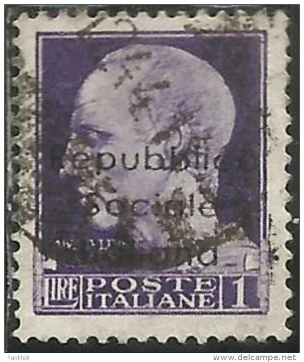 EMISSIONI LOCALI 1944 TERAMO SOPRASTAMPATO SURCHARGED LIRE 1 USATO USED OBLITERE' - Lokale/autonome Uitgaven