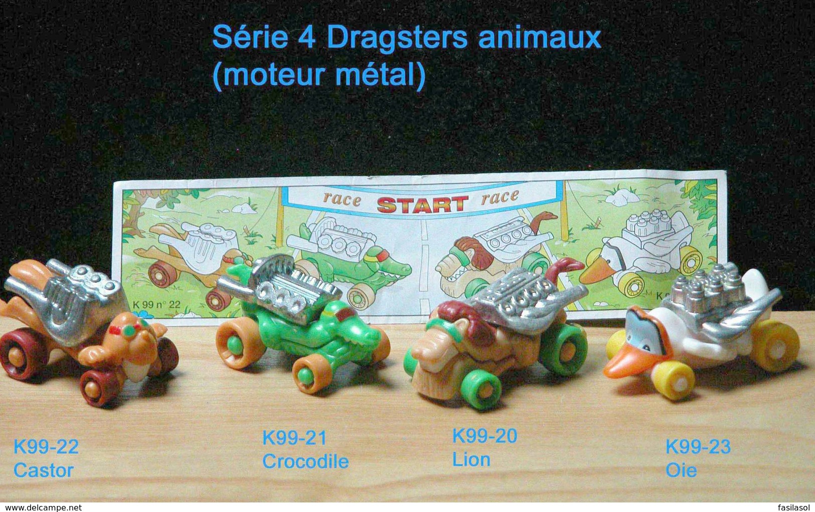 Kinder 1999 : Série 4 Dragsters Animaux (moteur Métal) - K99n19-n21-n22-n23 Avec 1 BPZ - Lotes