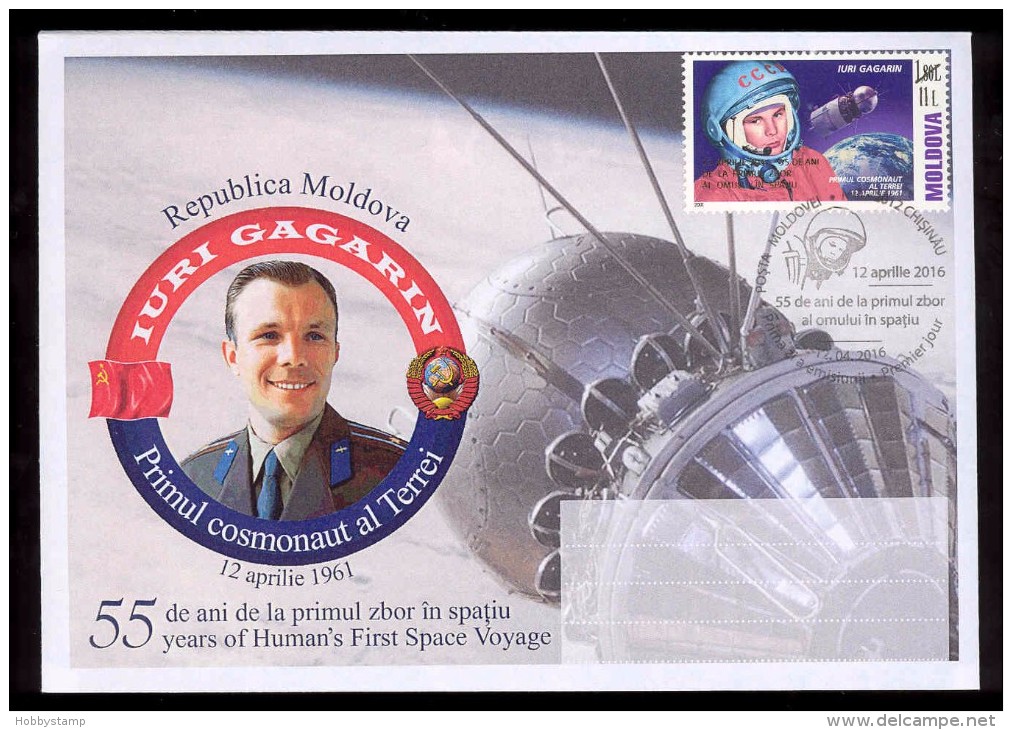 Moldova 2016  Space, 55y Of First Space Flight Of Iuri Gagarin, OP New Value, FDC Privat - Moldova