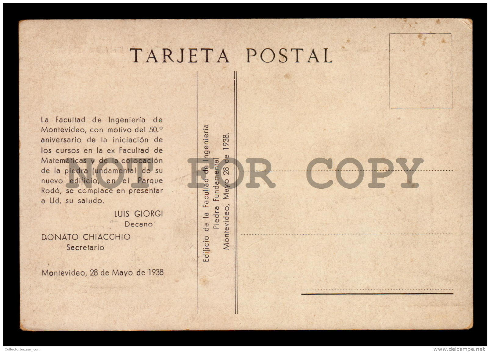 ENGENIEERING UNIVERSITY MODERN INT. STYLE BUILDING URUGUAY TARJETA POSTAL Original C1938 POSTCARD CPA AK (W4_3187) - Uruguay