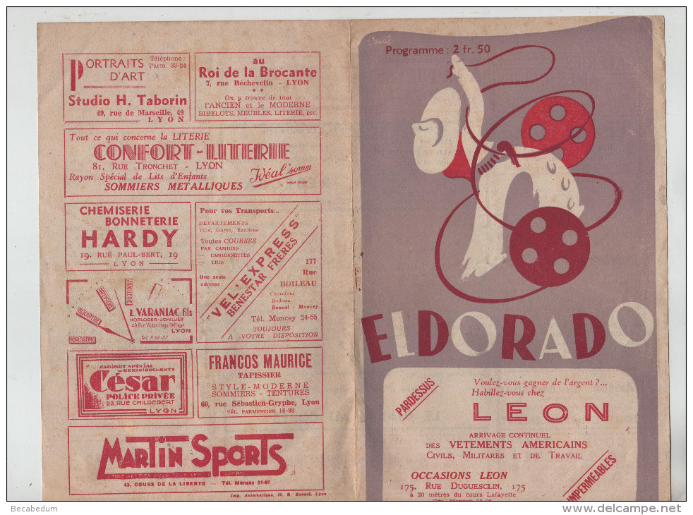 Cinéma Eldorado Lyon Rebecca Publicités Bousson Bontoux TSF Vanet Laroche Léon - Programme