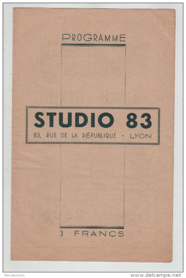 Cinéma Studio 83 Adieu Chérie Larquey Publicités Lyon Parfumerie Rodoll Benoit - Programmes