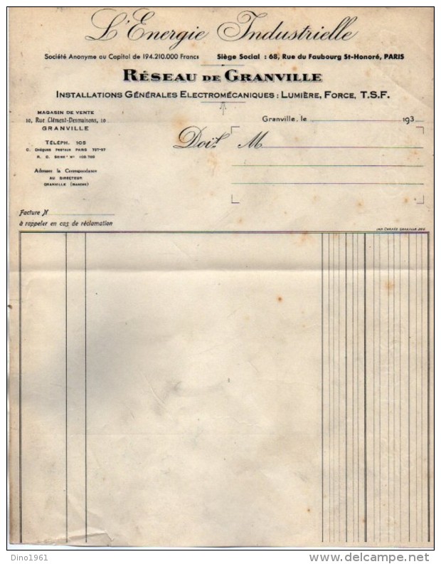 VP5336  -  Papier Lettre - L' Energie Industrielle  Réseau De Granville  à GRANVILLE ( Manche ) - Electricité & Gaz