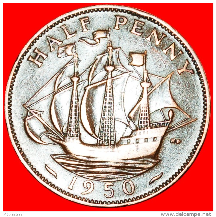 § SHIP: UNITED KINGDOM &#9733; HALF PENNY 1950! LOW START&#9733;NO RESERVE! GEORGE VI (1937-1952) - C. 1/2 Penny