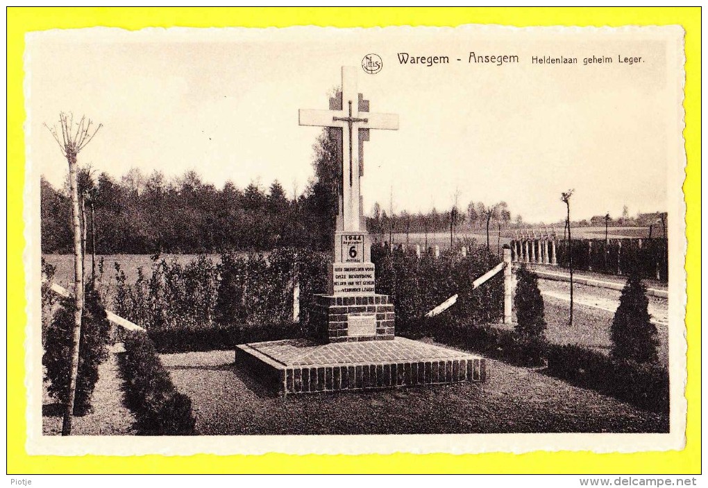 * Waregem - Ansegem * (Nels, Uitg Heugebaert) Heldenlaan Geheim Leger, Croix, Statue, Monument, Mémorial, Rare - Waregem