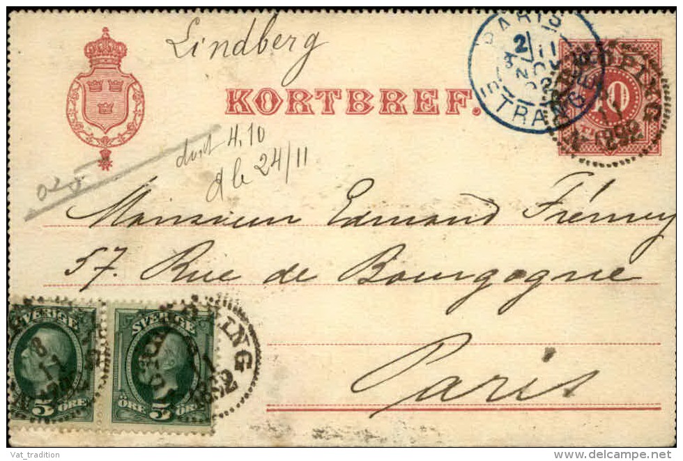 SUÉDE - Entier Postal ( Carte Lettre ) Pour Paris En 1892 - A Voir - L 1161 - Entiers Postaux