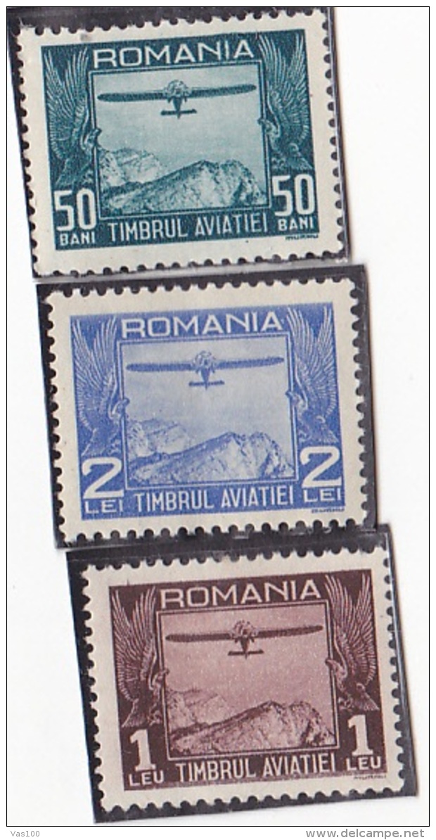 #135    AVIATION STAMPS, 3 X UNUSED STAMPS, 1931, ROMANIA. - Revenue Stamps