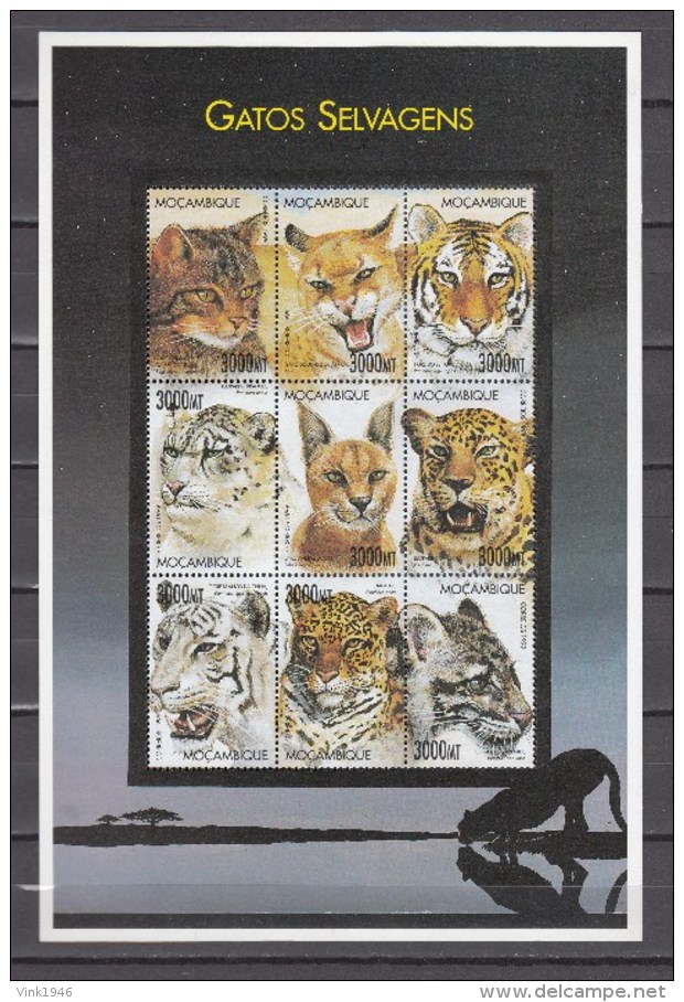 Mozambique 1999,9V In Block,wild Cats,katten.katzen,chats,gatos,gatti,MNH/Postfris(L2474) - Félins