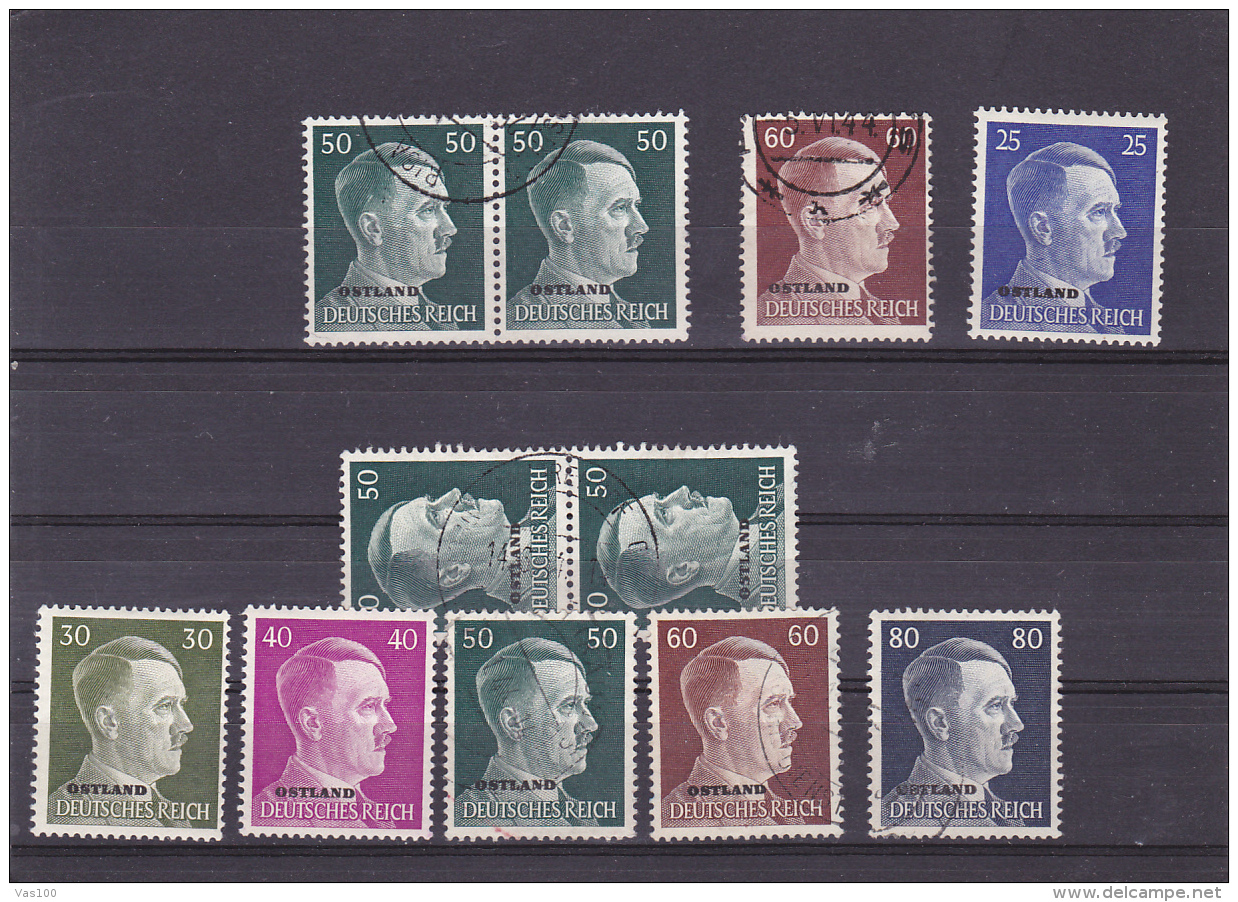 #136     LOT 11 X STAMPS,  ADOLF HITLER, MLH**, USED &amp;UNUSED, , OVERPRINT,  GERMANY. - Oblitérés