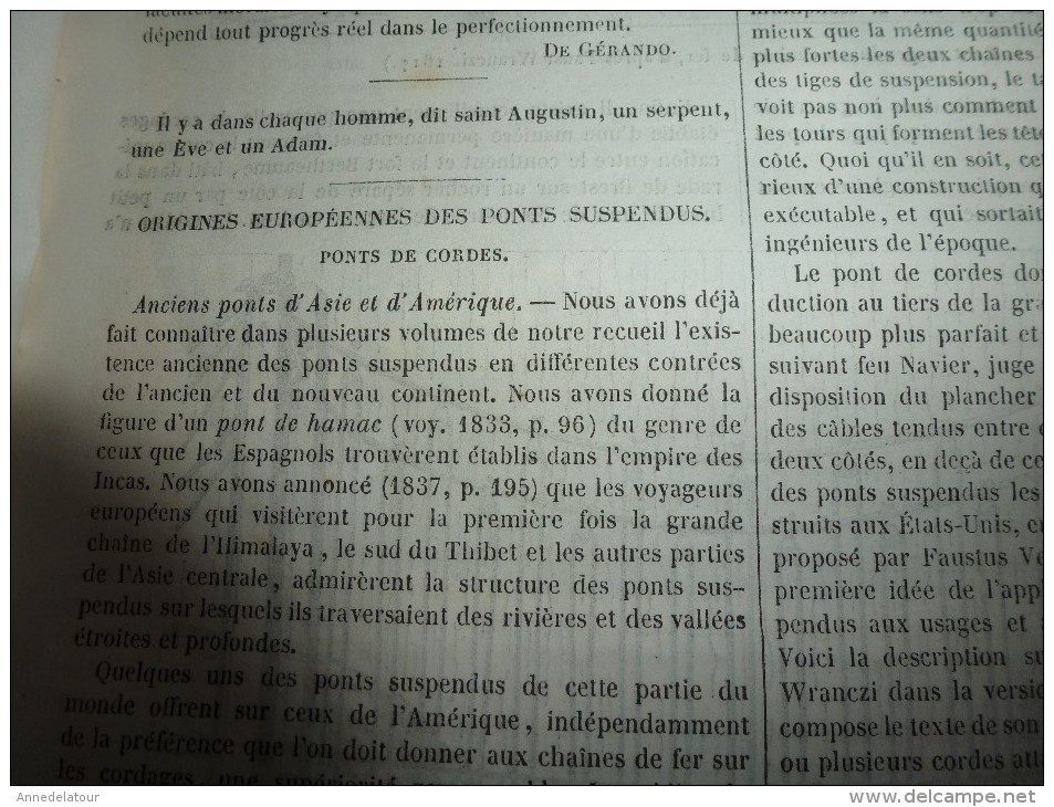 1847 MP :Un Livre De Cuisine Sous Louis XIV; Pont Suspendu De La ROCHE Du MOINE (près De Morteau);Egypte; Etc - 1800 - 1849