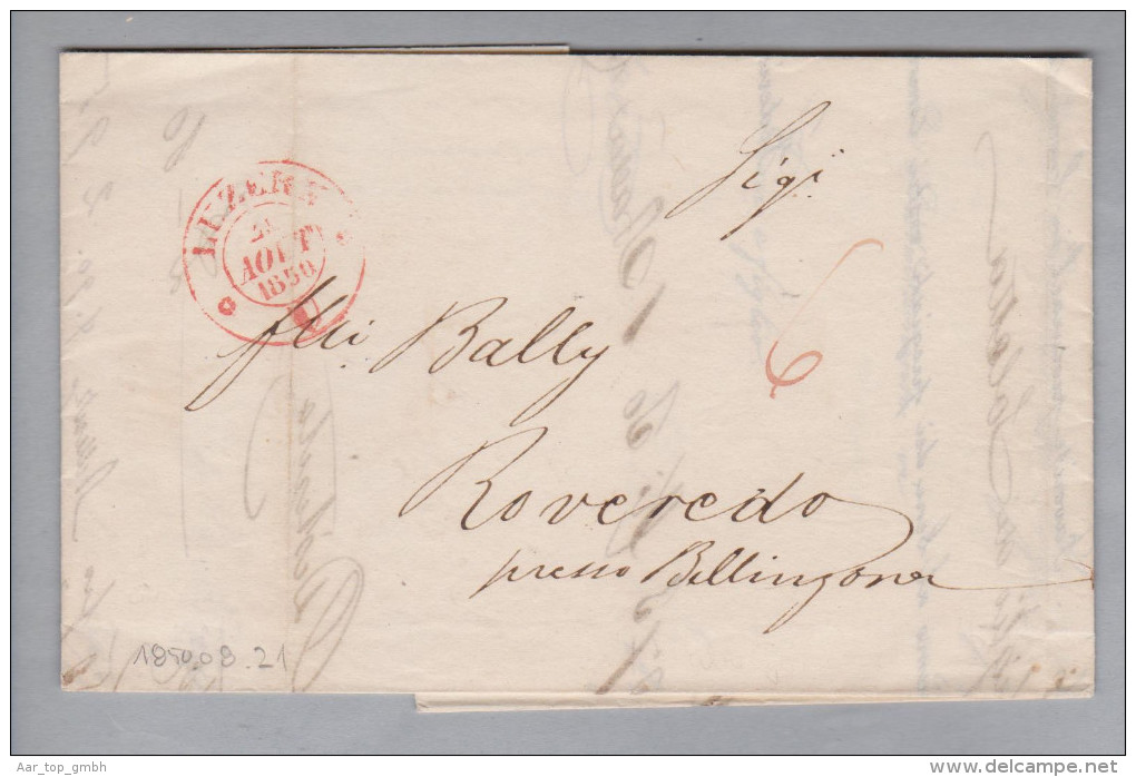 Heimat CH LU Luzern 1850-08-21 Brief Nach Roveredo TI - 1843-1852 Federal & Cantonal Stamps