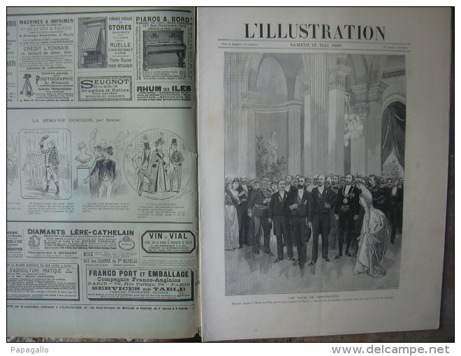 L’ILLUSTRATION 2412 L’EXPOSITION/ BRUXELLES/ MASSENET/ CANONS 18/05/1889 PAGE 417 GRAVURE PLEINE PAGE LES FETES DE L’EXP - 1850 - 1899