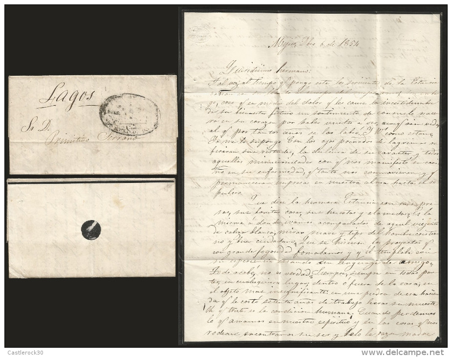 RG)1854 MEXICO, EAGLE CANCEL, MORTUARY COMPLETE LETTER TO LAGOS, XF - Mexico