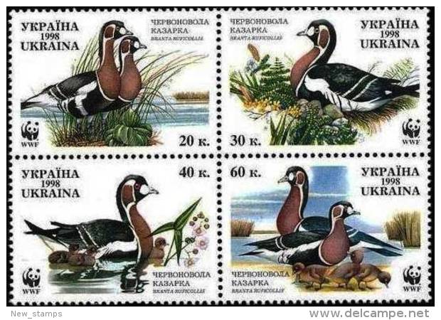 Ukraine 1998 WWF Red-Breasted Goose Se-tenant Block Of 4v MNH - Geese