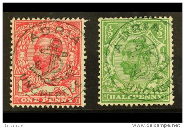 1912 &frac12;d &amp; 1d Mackennal Wmk Imperial Crown Stamps, Each Cancelled By A Superb &amp; Spectacular Bright... - Ohne Zuordnung