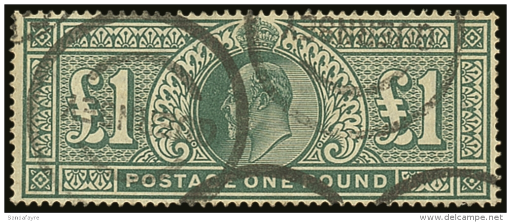 1902 &pound;1 Dull Blue Green, SG 266, Fine Used Bearing Multiple "Guernsey" Cancels, Good Centering &amp; Colour.... - Non Classés