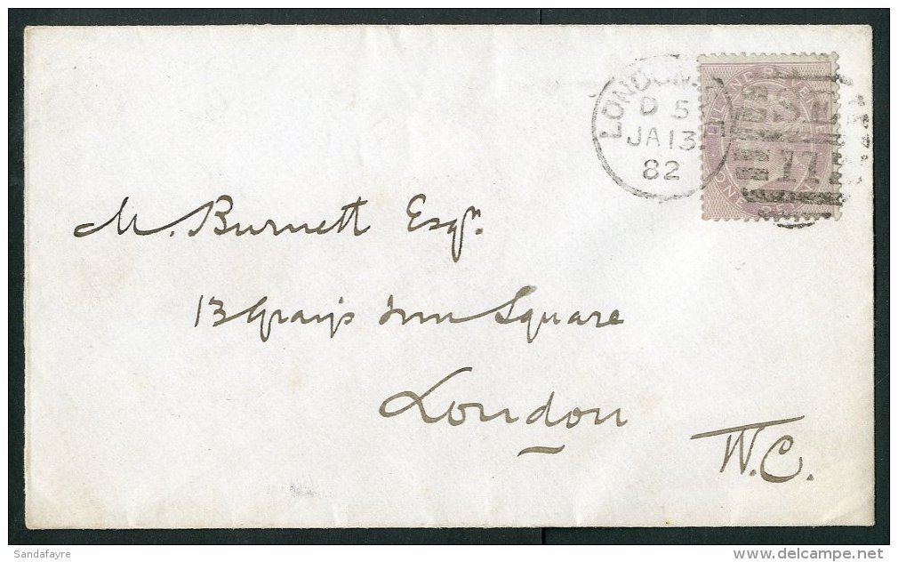 1882 (13 Jan) Env To London Bearing The 1867 POSTAL FISCAL 1d Purple (SG F18), Tied Pretty London Cancellation.... - Andere & Zonder Classificatie