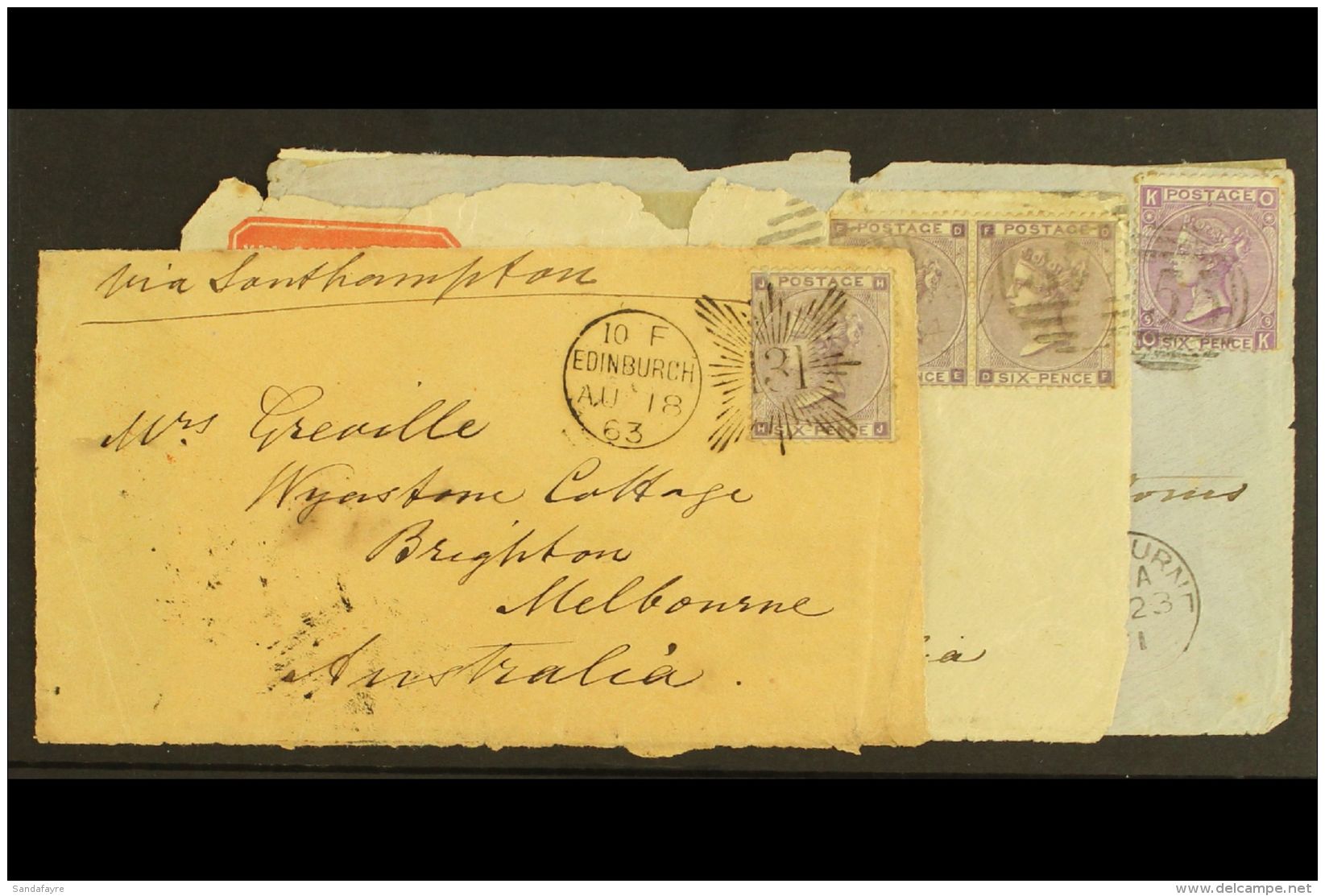 1863-71 GB To Melbourne, Australia, Group Of Three Fronts, Each Franked With 6d Values (one With Small Letters... - Sonstige & Ohne Zuordnung