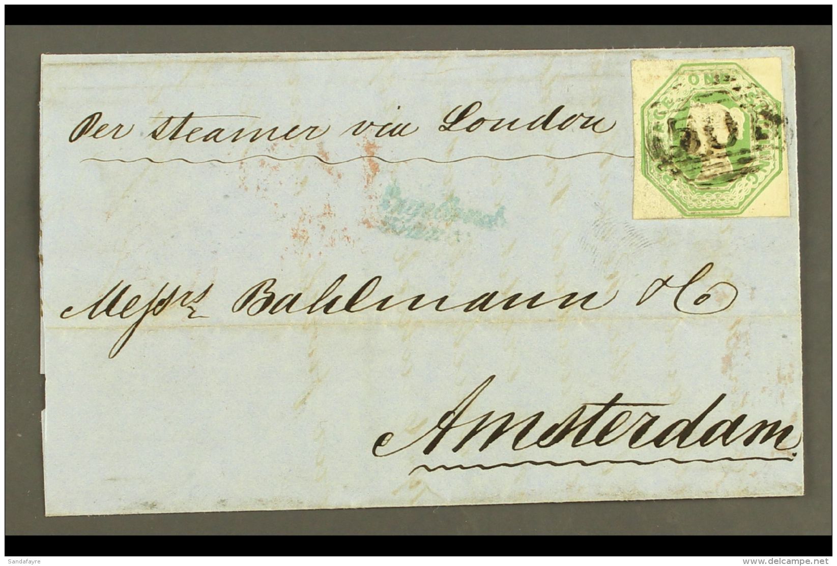 1851 (29 DEC) COVER TO AMSTERDAM Bearing 1847 1s Green Embossed, Die I, SG 55, Cut Square With Four Margins And... - Autres & Non Classés