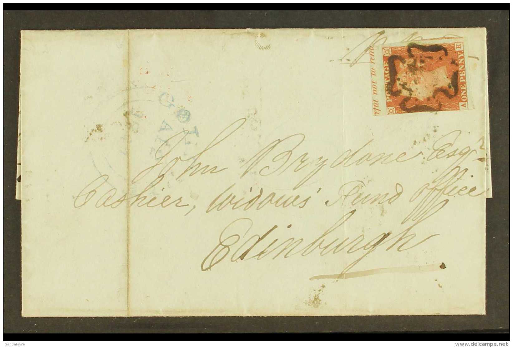 1844 (27 Apr) Entire Letter To Edinburgh, Bearing 1841 1d Red-brown 'AK' SG 8 With Three Huge Margins With Part Of... - Autres & Non Classés
