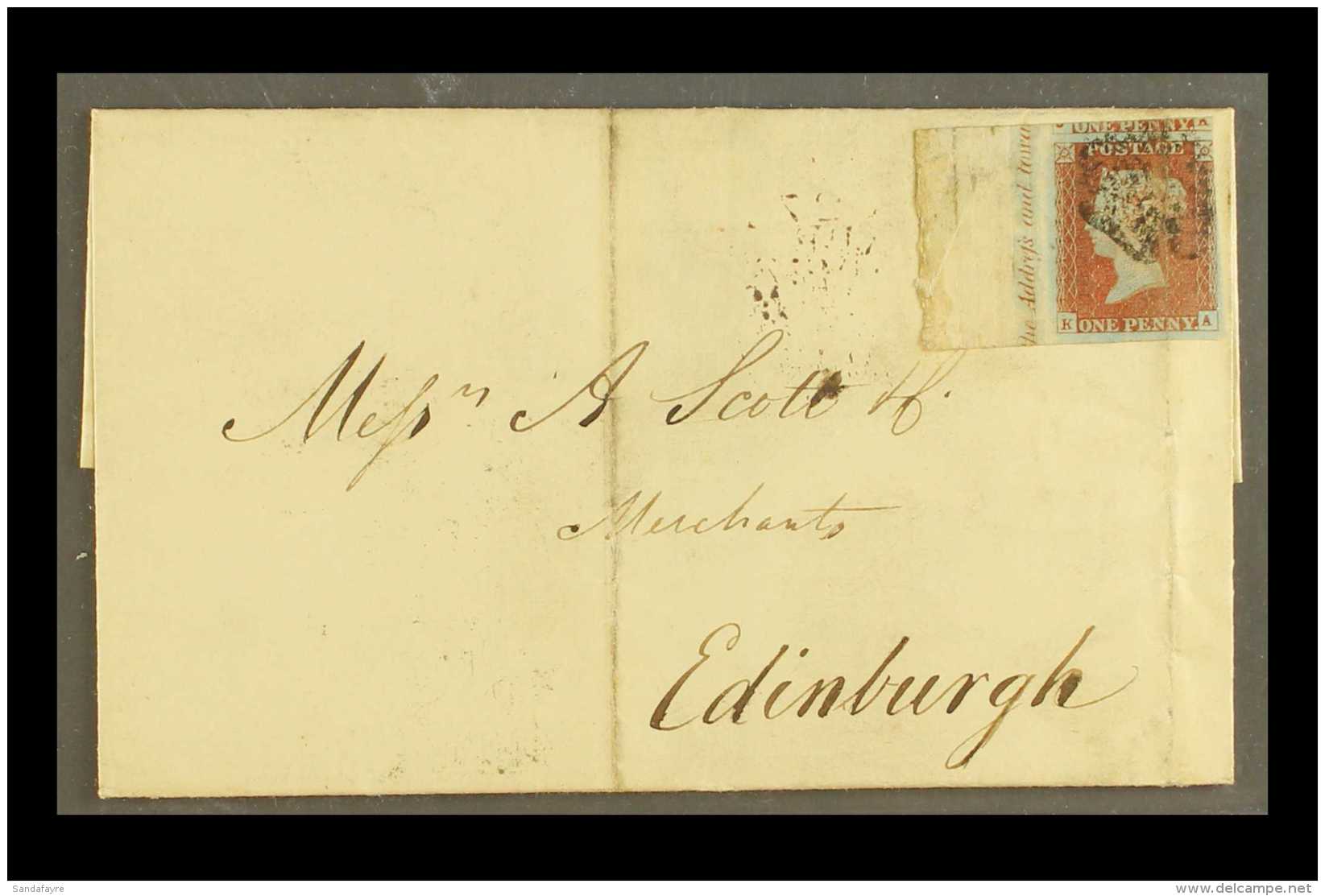 1843 (25 Apr) Cover From Huddersfield To Edinburgh Bearing 1841 1d Red-brown Lettered "KA" Tied By MX Postmark,... - Sonstige & Ohne Zuordnung