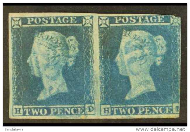 1841 2d Blue (SG 14) Horizontal Pair "HD - HE" With 1844 Type Cancels In BLUE. Into At Right, But The "HD" Stamp... - Andere & Zonder Classificatie