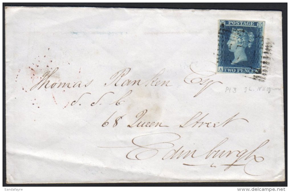 1841 2d Blue, Plate 3, Lettered "AA", Fine Four Margined Example On Envelope To Edinburgh Tied By "174" Scottish... - Sonstige & Ohne Zuordnung