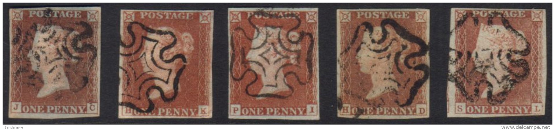 1841 1d Red, Early Plates, Expertly Plated Examples With Four Margins And Neat Maltese Cross Cancels Comprising... - Sonstige & Ohne Zuordnung