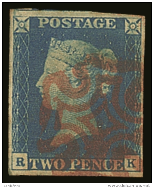 1840 2d Pale Blue 'RK' Plate 1, SG 6, Very Fine Used With 4 Neat Margins &amp; Pretty Red MC Cancellation. Pretty!... - Autres & Non Classés