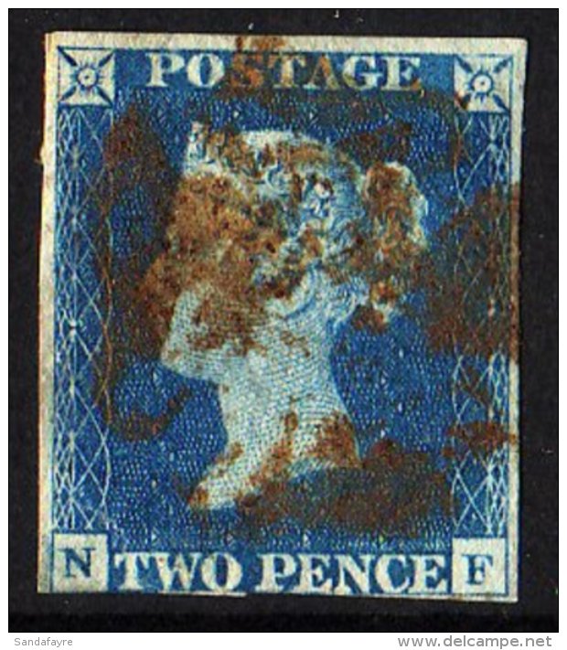 1840 2d Pale Blue 'NF' Plate 2, SG 6, Used With 3 Margins &amp; Indistinct Red MC Pmk, Thinned. For More Images,... - Sonstige & Ohne Zuordnung