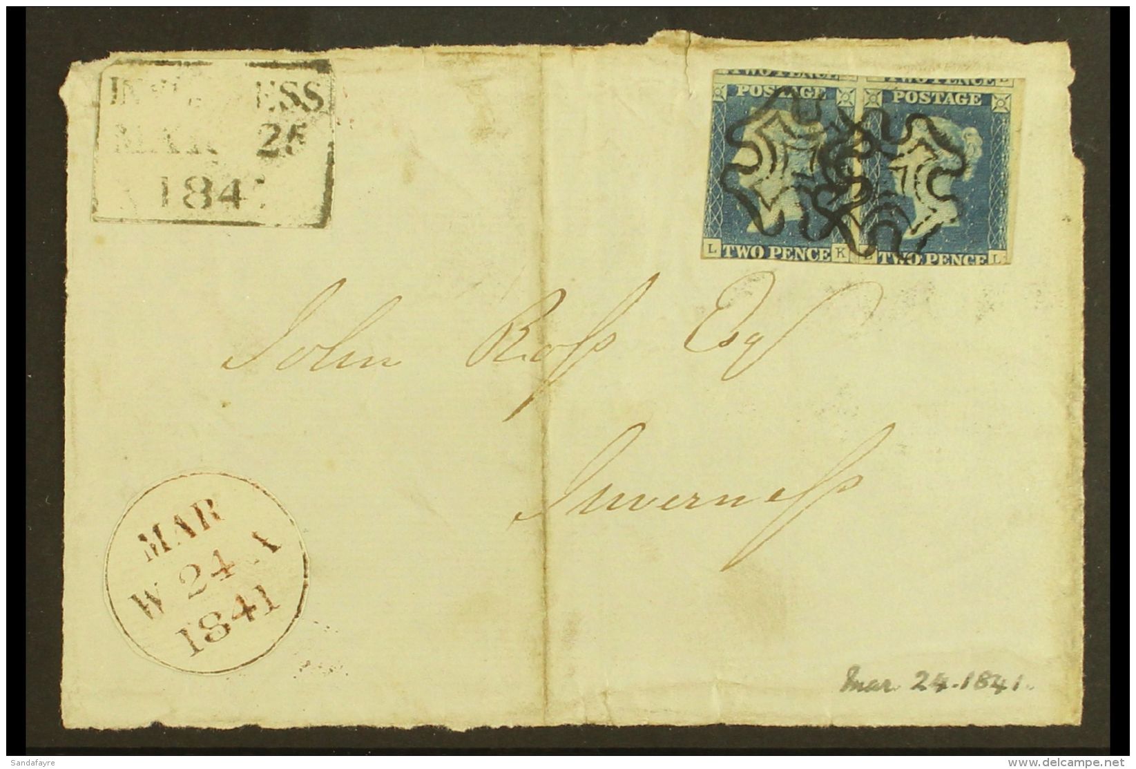 1840 2d Blue "LK - LL" Plate 1 Pair On Front, Cut Into  At Left &amp; Base, Huge Margins At Top &amp; Right, Each... - Autres & Non Classés