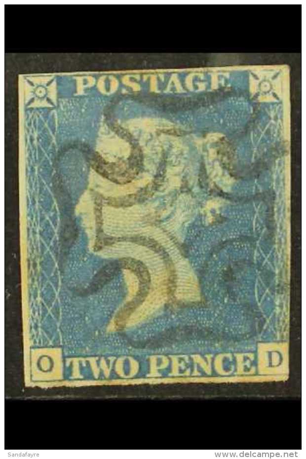 1840 2d Blue "O D" Plate 1, SG.5, Very Fine Used With Light, Crisp And Almost Full Black MC Postmark. Three... - Autres & Non Classés
