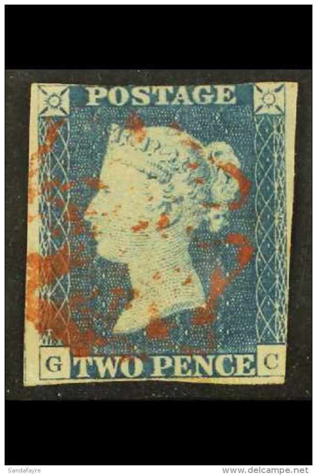 1840 2d Blue 'GC' Plate 1, SG 5, Used With Red Maltese Cross Postmark, Large Repaired Tear, 2+ Margins Just Shaved... - Sonstige & Ohne Zuordnung