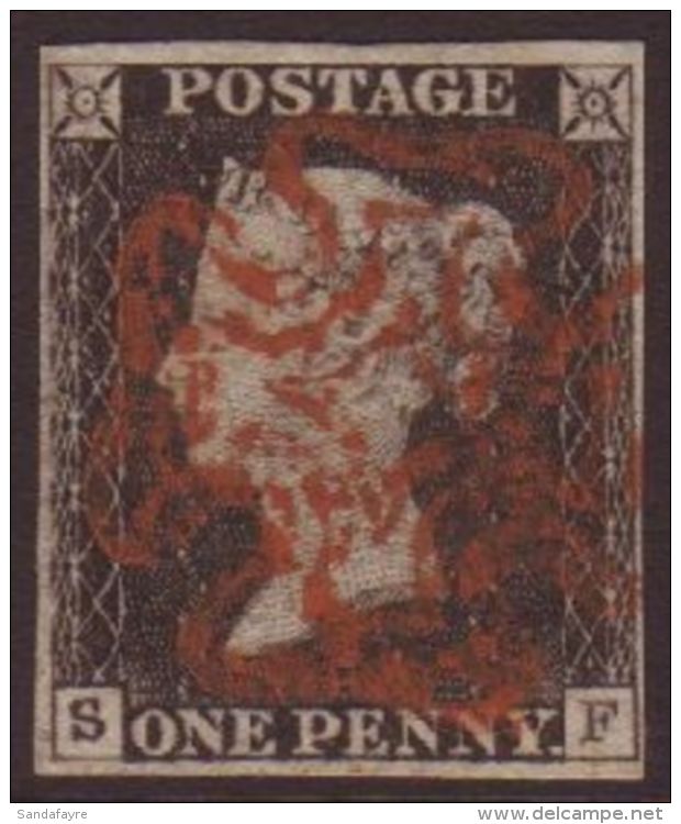 1840 1d Grey- Black 'SF' Plate 1a, SG 3, Fine Used With 4 Small To Good Neat Margins &amp; Red MC Pmk. For More... - Zonder Classificatie