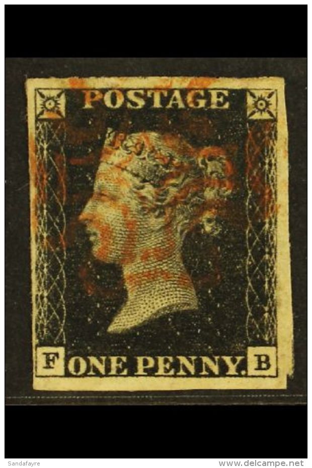 1840 1d Black 'FB', Plate 1a, SG 2, Fine Used With 4 Margins And Red Maltese Cross Cancel, Thin Patch. For More... - Ohne Zuordnung
