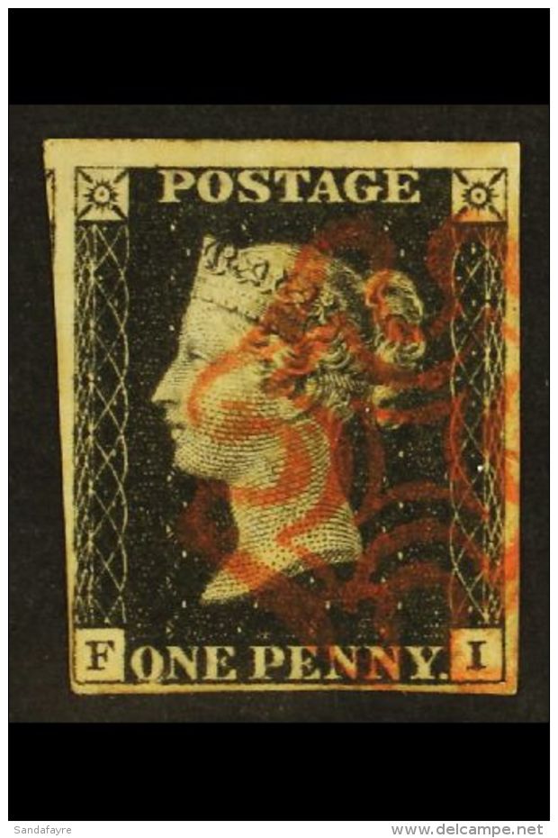 1840 1d Black, "F I" Plate 8, SG 2, Fine Used With Crisp Strike Of Red MX, Four Close To Huge Margins. For More... - Zonder Classificatie